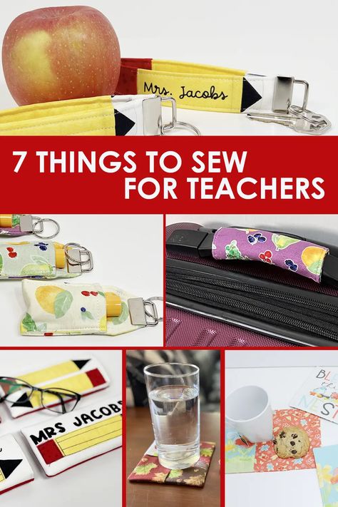 Looking for Teacher Appreciation Gift Ideas - here's a roundup of 7 things to sew for teachers with fabric scraps you have at home. Whether you're a crafting enthusiast or a beginner with a passion for DIY gifts, this roundup is tailored just for you. Join us as we explore seven thoughtful and practical sewing projects. Teacher Appreciation Gifts Sewing, Sewing Teacher Gifts Ideas, Gifts To Sew For Teachers, Teacher Gifts To Sew, Teacher Sewing Gifts, Sewing Gifts For Teachers, Sewing Teacher Gifts, Tracher Gifts, Diy Gift For Teacher