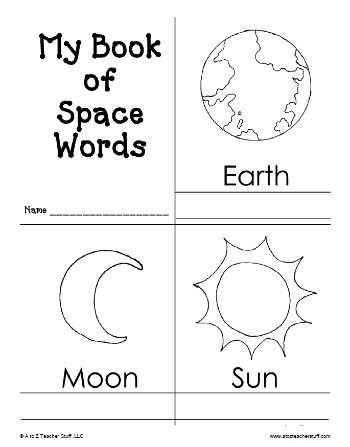 My Book of Space Words Printable Book {free printable} http://atoztea.ch/1KJl5Ct Space Inquiry, Library Friends, Space Theme Preschool, Space Week, Space Lessons, Space Preschool, 2023 Crafts, Space Words, Sistem Solar