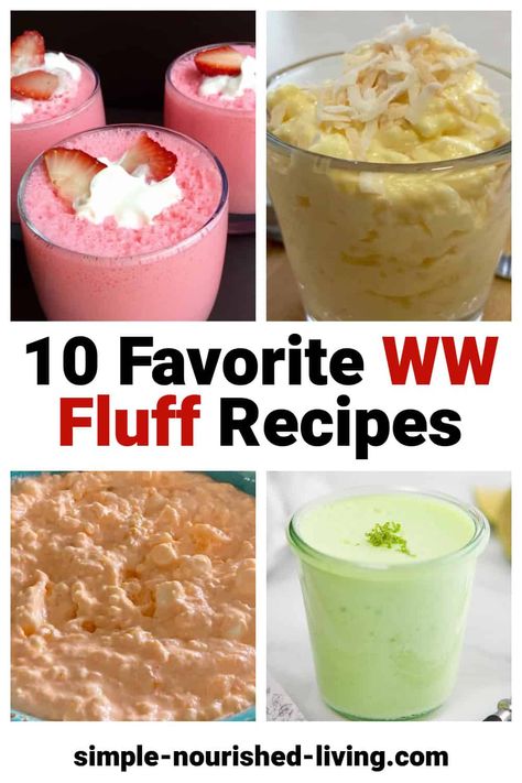 A great collection of recipes for WW Fluff done all kinds of ways - Pineapple fluff, 2 ingredient creamy zero points jello fluff, lime fluff, marshmallow fluff, pumpkin fluff, vintage coffee fluff, berry cheesecake fluff, pistachio, orange cool whip and more! A great low calorie dessert done all kinds of ways! Weight Watchers Fluff Recipe, Fluff Recipes, Weight Watchers Cheesecake, Pineapple Fluff, Pumpkin Fluff, Cool Whip Desserts, Low Cal Dessert, Weight Watchers Dessert Recipes, Sugar Free Jello