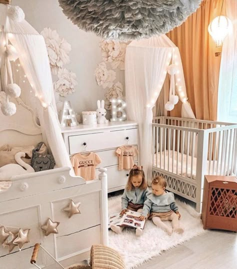 The Best Girl Nursery Ideas You Will Want to Copy - Chaylor & Mads Baby And Toddler Shared Room, Toddler And Baby Room, Girl Nursery Ideas, Shared Girls Room, Sister Room, Letter Lights, Shared Girls Bedroom, Toddler Girl Room, Girl Nursery Room