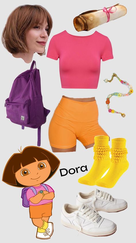 #dora #doratheexplora #halloweencostume #outfitidea Dora And Backpack Costume, Dora Outfit Ideas, Dora And Swiper Costume, Dora Halloween Costume College, Dora Costume Women, Character Day Outfits Spirit Week, Dora And Boots Costume, Dora Cosplay, Dora Halloween Costume