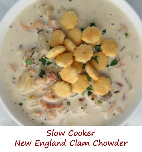 This slow cooker New England clam chowder was much. much better than I ever expected. We both loved it, in fact. So much that I am already ready to make it again. Not only is it packed with clam flavor in a wonderfully creamy broth, it’s easy to make to boot! The perfect bowl of warm happiness on a dreary fall day! Until I can get up northeast for the real deal, this will have to do! Clam Chowder Recipe New England Crockpot, Easy Crockpot Clam Chowder Recipe, Crockpot Clam Chowder Slow Cooker, Slow Cooker Clam Chowder, Clam Chowder New England, Healthy New England Clam Chowder, Slow Cooker Clam Chowder New England, New England Clam Chowder, Clam Chowder