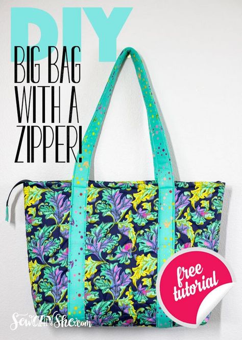 The Sew Easy Big Tote Bag - with a Zipper! | She Sews! | Bloglovin’ Zipper Tote Bag Pattern Free, Tote Bag With Zipper Pattern Free, Zippered Tote Bag Pattern, Zippered Tote Bag Tutorial, Sewing Totes, Sac Vanessa Bruno, Tote Bag Pattern Free, Zippered Tote Bag, Quilted Bags