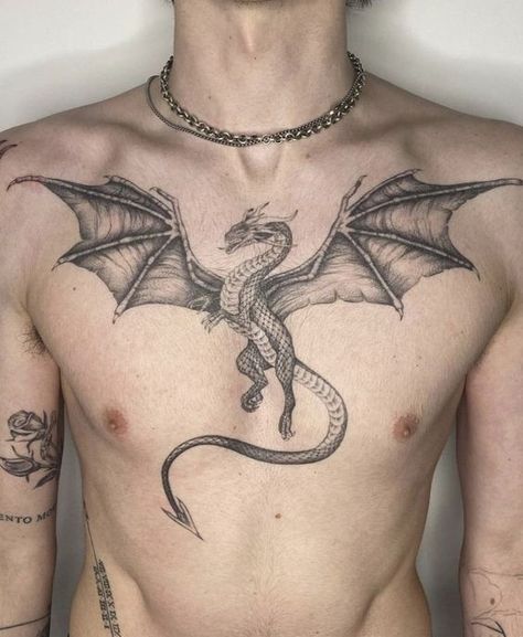 Chest Dragon Tattoo, Dragon Tattoo Chest, Tato Naga, Dragon Tattoo Ideas, Dragon Tattoos For Men, Horoscope Tattoos, Chest Tattoo Men, Tattoo Style Drawings, Dragon Tattoo Designs