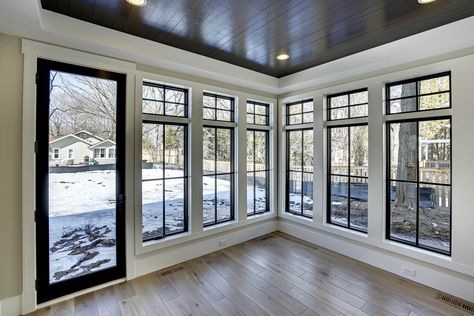 3 Season Room With Hot Tub, Porch To Sunroom Conversion, 4 Season Room Addition, Sunroom Window Ideas, Dining Area Wall, Porch To Sunroom, Four Seasons Room Addition, Sunroom Renovation, Farmhouse Sunroom