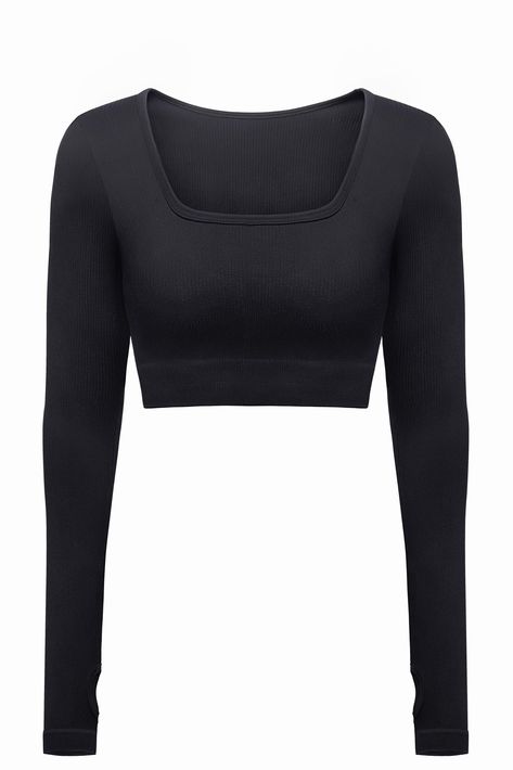 PRICES MAY VARY. Sexy Ribbed Long Sleeve Square Neckline Crop Tops:Cut with a flattering square neckline,long sleeve with thumb hole,simple in design,non-padded. Knit Ribbed Seamless Design,gives you maximum freedom of movement.The thick ribbed underband will keep you supported throughout any workout. Moisture-wicking, breathable and stretchy fabric keeping you dry and comfortable during exercise, and enjoy the joy of yoga and exercise. Wear over your favorite sports leggings for an easy yoga wo Long Sleeve Fitted Top, Crop Top Workout, Black Long Sleeve Crop Top, Long Sleeve Workout Top, Sports Tops, Workout Tops For Women, Shirt Outfits, Cute Crop Top, Amazon Clothes