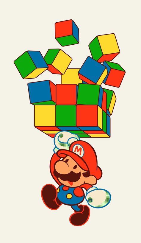 Comish - Mario and Rubiks by ghostcharmer Rubik Cube Art, Rubiks Cube Wallpaper, Rubiks Cube Art, Rubiks Cube Algorithms, Rubicks Cube, Sky Pattern, Speed Cube, Puzzle Cube, Rubix Cube