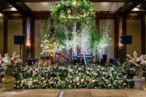 Floral Hedge, Band Stage, Tree Backdrop, Burgundy Floral, Hedges, Blush, Christmas Tree, Table Decorations, Band