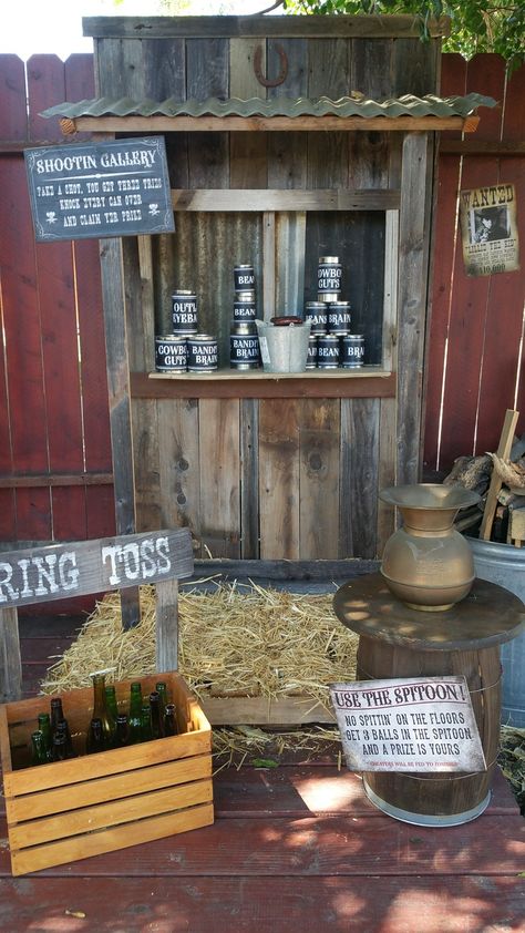 Mens Western Theme Party, Old West Ghost Town Halloween, Barn Dance Party Games, Adult Cowboy Party Games, Cowboy Theme Party Snacks, Cowboy Saloon Western Theme, Ghost Town Party Ideas, Ghost Town Halloween Party, Rodeo Party Games For Adults