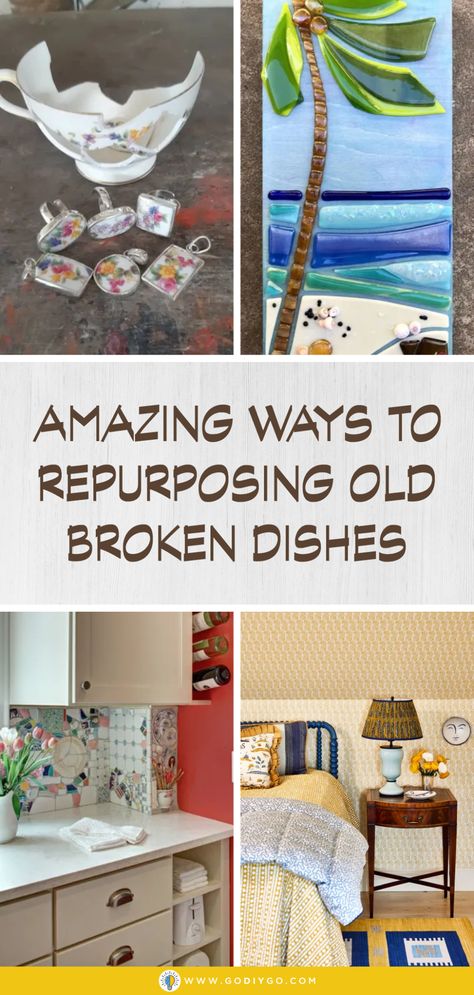 Amazing Ways to Repurposing Old Broken Dishes - GODIYGO.COM Broken China Crafts, Repurposed China, Broken Glass Crafts, Trash Into Treasure, China Crafts, Barn Parties, Old Plates, Plates Diy, Antique Dishes