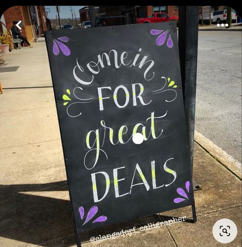 Retail Sandwich Board Ideas, Chalk Sign Ideas Business, Sale Chalkboard Sign Ideas, Chalkboard Sign Ideas For Business, Bakery Chalkboard Signs, Store Chalkboard Sign, Sidewalk Sign Ideas, Sale Chalkboard Sign, Chalkboard Signs Business