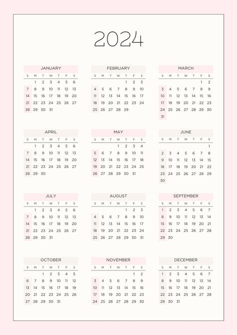 Light Pink and Cream Feminine 2024 Annual Calendar Planner - Templates by Canva Preppy Calendar, Pink Calendar, Free Printable Calendars, Calendars 2024, Watercolor Calendar, Annual Planner, Printable Calendars, Annual Calendar, Calendar Planner