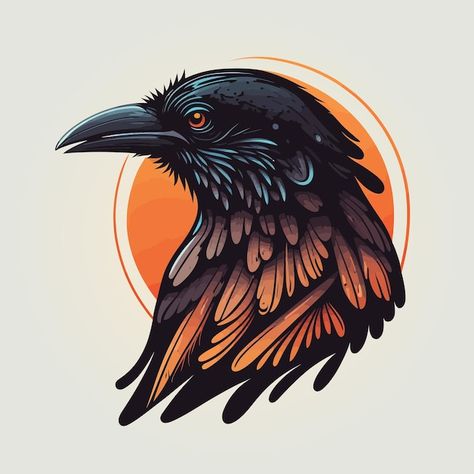 Crow Logo Design Ideas, Mythology Drawings, Crow Vector, Raven Vector, Raven Illustration, Crow Illustration, Crow Logo, Crow Design, Flower Of Life Tattoo