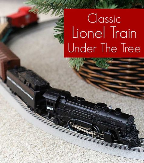 A Lionel train is a fun and classic addition for under the Christmas tree! #christmasdecor #vintagechristmas #lionel #lioneltrainsets Train Set Around Christmas Tree, Christmas Tree Train Display, Christmas Train Under Tree, Christmas Train Display Ideas, Train Under Christmas Tree Ideas, Train Around Christmas Tree Ideas, Christmas Tree Train Ideas, Christmas Tree With Train Around It, Christmas Train Diy