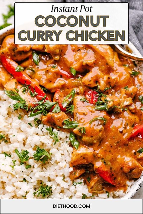 This flavorful, creamy Coconut Chicken Curry is delicious, healthy, made in the Instant Pot, and best of all, it's ready in only 30 minutes! Instant Pot Coconut Chicken, Coconut Curry Chicken Recipes, Instant Pot Chicken Thighs, Milk Chicken, Coconut Chicken Curry, Chicken Thighs Recipe, Thighs Recipe, Pot Recipes Easy, Coconut Chicken