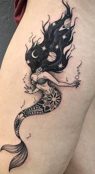 Capricorn Mermaid Tattoo, Watercolor Mermaid Tattoo, Small Mermaid Tattoo, Mermaid Sleeve Tattoos, Siren Tattoo, Mangas Tattoo, Arm Sleeve Tattoos For Women, Mermaid Tattoo Designs, Tattoo Schrift