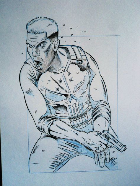 Punisher Drawing, Frank Castle Comic Art, The Punisher Sketch, The Punisher Concept Art, Punisher Comic Panel, Punisher Comic Cover Art, Paintings Tumblr, Frank Castle Punisher, Comic Artwork