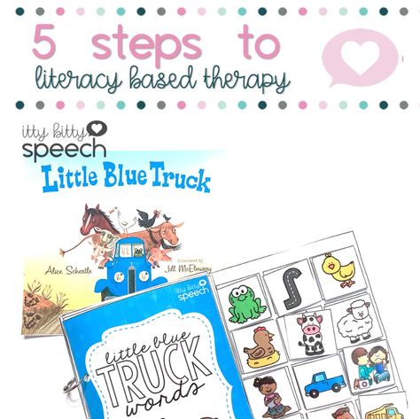 5 steps to a Literacy Based Speech Therapy Session - Itty Bitty Speech Literacy Bags, Little Blue Truck, Kindergarten Special Education, Spatial Concepts, Create Your Own Story, Preschool Speech, Transportation Theme, Blue Truck, Speech Activities