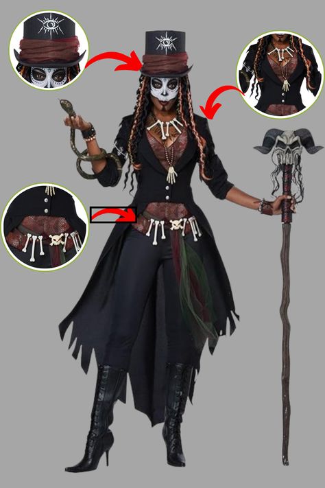 "Unleash dark magic with our Voodoo Magic Costume! Perfect for a spooky Halloween! 🎃🖤 #HalloweenVibes" Voodoo Couples Halloween Costumes, Voodoo Princess Costume, Witch Doctor Costume Female Diy, Voodoo Doctor Costume, Voodoo Man Costume, Voodoo Costume Female, Vodoo Costumes Diy, Voodoo Witch Costume, Voodoo Queen Costume