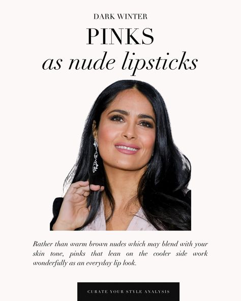 The Dark Winter / Deep Winter makeup guide with the beautiful Salma Hayek 🖤 . #coloranalysis #colouranalysis #coloranalyst #winterpalette #deepwintermakeup #deepwinterpalette #darkwinter #salmahayek Deep Winter Palette Makeup Looks, Bright Winter Makeup Looks, Dark Winter Makeup Looks, Deep Winter Makeup Looks, Dark Winter Makeup, Deep Winter Makeup, Cool Tone Makeup, Seasonal Analysis, Deep Winter Palette Outfits