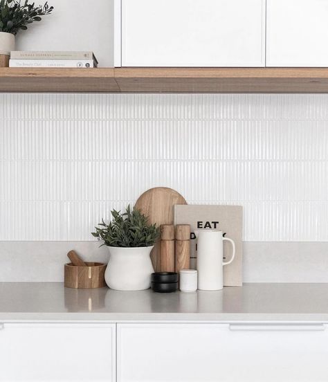 Kitchen Splashback Inspiration 🤍 Tiles Featured: Biscuit Bianco DLT92581 Gloss white Pixelate Zelij Chalk Gloss Handmade Lily Bejmat Bar Bianco mosaic #kitchensplashback #kitchentiles #kitchen #tiles #splashbacktiles #home #dilorenzotiles White Square Splashback Tiles, Kitchen White Splashback, Tiled Kitchen Splashback, White Kitchen With White Backsplash, Tiled Pantry, Kitchen Splashback Ideas Tiles, Kitchen Tile Splashback, Tiled Splashback Kitchen, Back Splashback Kitchen Ideas