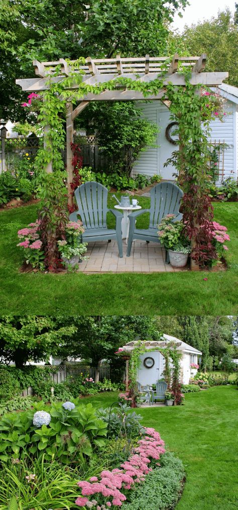 Beautiful Garden and Shed | Backyard Seating Area (Bench, Shed) Ideas and Designs #backyardseating #backyardshed #backyardbench #backyardpatio #backyardpatioideas #farmfoodfamily Shed Backyard, Garden Seating Area, Backyard Seating Area, Shed Ideas, Backyard Seating, Large Yard, Beautiful Backyards, Garden Seating, Garden Cottage