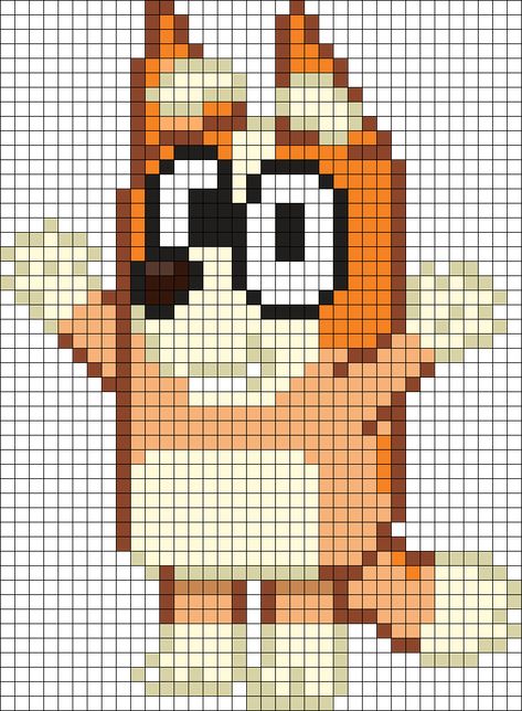 Bingo Cross Stitch Pattern, Bluey Bead Pattern, Bluey Bingo Perler Beads, Fuse Beads Ideas Bluey, Bingo Perler Beads, Bluey Bingo Cross Stitch Pattern, Disney Bluey Perler Beads, Character Perler Bead Patterns, Pix Brix Templates