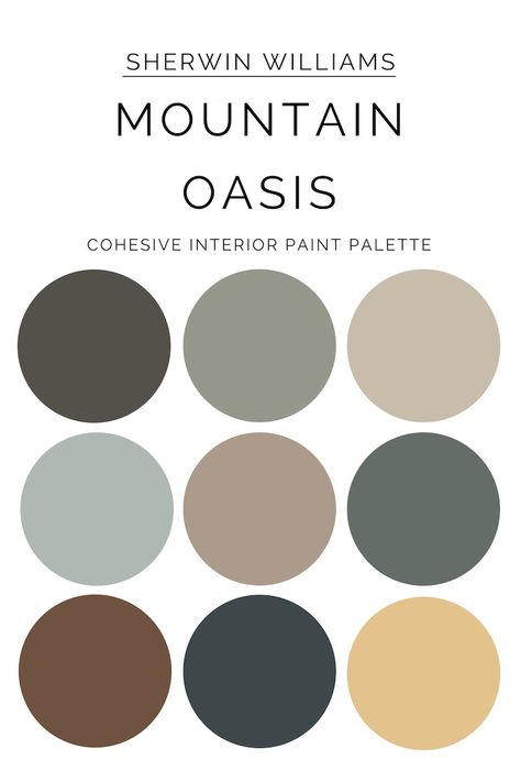 Mountain Paint Colors Interior, Paint Themes For House, Rustic Home Color Palette, Mountain House Interior Paint Colors, Mountain Home Paint Colors Interior, Mountain Cabin Color Palette, Cozy Earthy Home, Scandi Cabin, Earthy Neutral Color Palette