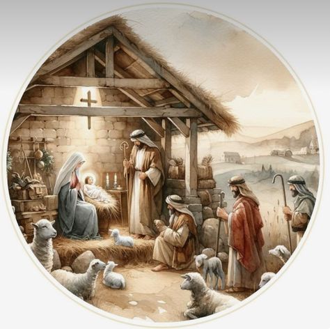 Christmas Present Tags, Nativity Painting, Catholic Christmas, Baby Art Projects, Christmas Paintings On Canvas, Christmas Topper, Holiday Painting, Jesus Painting, Christmas Nativity Scene