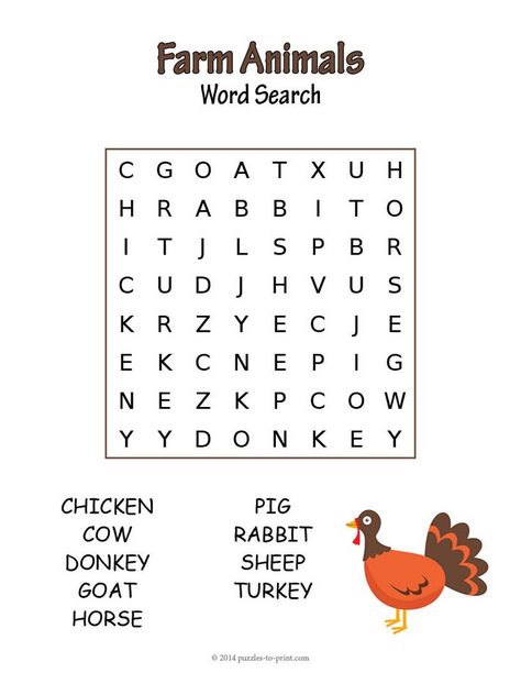 Get young children learning about their barnyard friends with our fun farm animal word search.  Look for the words cow, pig, and more. Animal Word Search, Word Puzzles For Kids, Easy Word Search, Kids Word Search, Free Printable Word Searches, English Worksheets For Kindergarten, Word Search Printables, English Worksheets For Kids, Children Learning