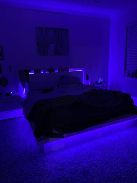 Black Led Bedroom, Black Bedroom Led Lights, Led Lights Under Bed Aesthetic, Black Bedroom With Led Lights, Led Lights Bedroom Aesthetic Boys, Led Under Bed, Led Bedroom Ideas, Led Room Aesthetic, Led Lights Bed