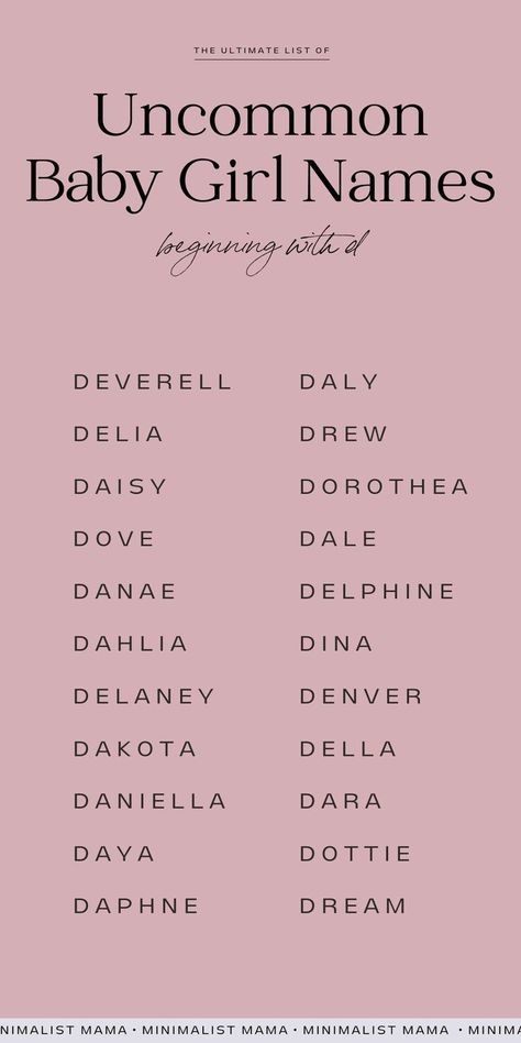 Searching for some fresh, new baby names for your little babe? These d names for girls are trendy and unique! If you love girly girl names, these d baby names, you NEED to check out this list of cute baby names chock full of name inpsiration! (aka unique baby names starting with d/cute d girl names I love) D Names For A Girl, D Names For Girls, D Baby Names, Hippie Girl Names, D Names, Earthy Girl Names, Girly Girl Names, Country Girl Names, Names I Love