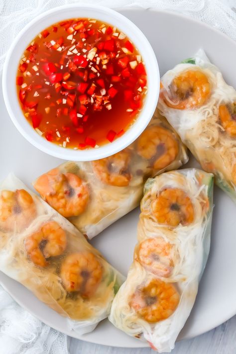 The BEST Fresh Shrimp Summer Rolls (+ 3 Dipping Sauces) Easy Summer Rolls, Shrimp Summer Rolls, Fresh Shrimp, Shrimp Rolls, Shrimp Sauce, Dipping Sauces, Summer Rolls, Good Eat, Easy Summer