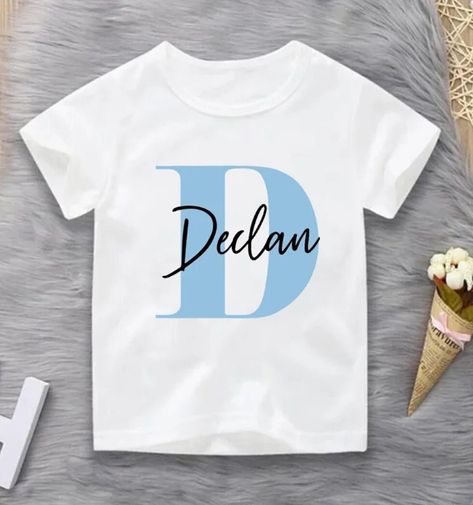 Personalised girls and boys initial custom t shirts comes with initial and name Personalized Tshirts, Kids Tshirt Designs, Name Paintings, Initial Name, Custom Kids, Kids Birthday Gifts, Name Design, Tshirt Design, Personalized T Shirts