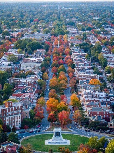 Monument Avenue, Richmond, VA in the Fall Historical Pics, Jefferson Davis, Stonewall Jackson, Virginia Commonwealth University, Virginia Is For Lovers, Virginia Usa, Beautiful Cities, Autumn Scenes, Autumn Scenery