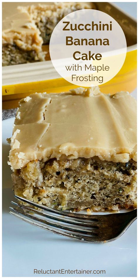 Zucchini Banana Cake with Maple Frosting Banana Zucchini Cake, Cake With Maple Frosting, Recipes With Bananas, Banana Zucchini, Zucchini Cakes Recipe, Zucchini Recipes Dessert, Zucchini Banana, Zucchini Recipes Healthy, Zucchini Banana Bread