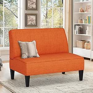 Changjie Furniture Small Loveseat-Sofa, Upholstered Small Sofa Couch Mini Love seat Sofas for Bedroom Living Room(Orange) Entryway Seating, Small Loveseat, Small Couch, Upholstered Couch, Living Room Orange, Living Room Prints, Hotel Cafe, Armless Loveseat, Hallway Furniture