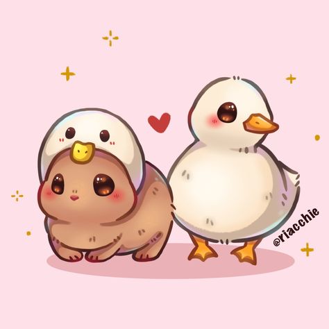 Bunny in a duck hat and a duck with no hat 🐇🦆 #bunny #rabbit #duck #animals #birds #art #artist #artwork #kawaii #cute Duck Valentine, Bunny And Duck, Duck Hat, Draw Kawaii, Duck Drawing, Valentine Art, Duck Art, Bunny Drawing, Birds Art