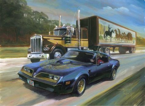 "Smokey and the Bandit" (1977) with Burt Reynolds and Sally Field, a cool car and truck! Bert Reynolds, Bandit Trans Am, Nice Trucks, Sally Field, Movie Cars, The Bandit, Smokey And The Bandit, Tv Cars, Burt Reynolds