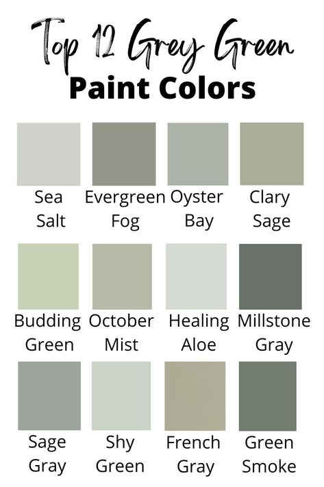 grey green family-sea salt, evergreen fog, oyster bay, clary sage, budding green, october mist, healing aloe, millstone, sage gray, shy green, french gray, green smoke Green And Grey Laundry Room, Behr Gray Green Paint, Sw Green Gray Paint Colors, Behr Flagstaff Green, Best Grey Green Exterior Paint Colors, Sage Paint Color Kitchen, Best Grey Green Paint Colors Behr, Top Green Paint Colors 2023, Tan With Green Undertones