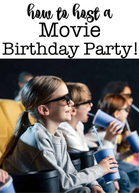 A movie birthday party is a great party theme that is perfect for kids who are past the age of treasure hunts and little kids party games, but not quite ready yet for a sleepover party! Here are my tips on how to host a movie-themed birthday party!  #MovieParty #PartyThemes #KidsBirthdayParties #MovieThemedParty Movie Bday Party Ideas, Birthday Theme For 7 Year Girl, Movie Theater Birthday Party Ideas, Movie Party Ideas For Kids, Movie Party Games, Movie Sleepover Party, Movie Theater Birthday, Kids Movie Party, Movie Birthday Party Ideas