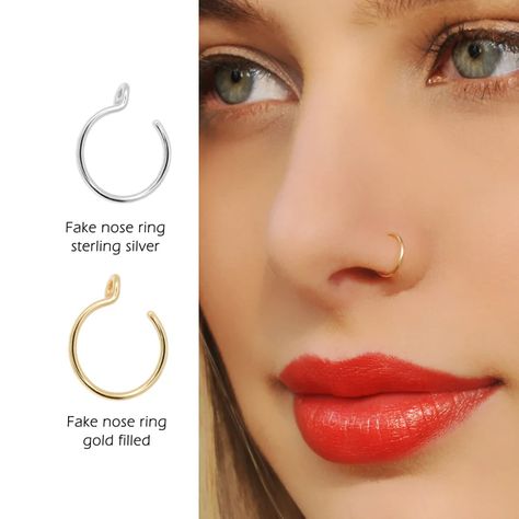 Faux Nose Rings Set Faux Nose Ring Faux Septum Ring Faux - Etsy UK Pierce Nose, Diy Nose Rings, Nose Piercing Fake, Fake Nose Piercing, Ear Cuff Diy, Clip On Nose Ring, Cuffs Diy, Fake Lip Ring, Faux Septum Ring