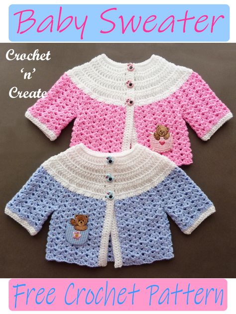 Cute FREE baby crochet pattern for sweet shell stitch sweater, written in UK and USA format on crochetncreate Baby Sweater Pattern, Vestidos Bebe Crochet, Lidia Crochet Tricot, Crochet Baby Sweater Pattern, Crochet Baby Jacket, Crochet Baby Sweaters, Baby Cardigan Pattern, Crochet Baby Sweater, Baby Sweater Patterns