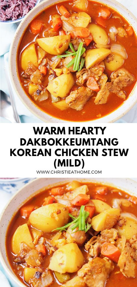 Dakbokkeumtang Korean Chicken Stew, chicken stew, korean chicken stew Korean Sausage Stew, Korean Chicken Leg Recipes, Korean Recipes With Chicken, Jjamppong Recipe Korean Food, Chicken Kimchi Soup, Easy Korean Stew Recipes, Korean Braised Chicken Recipes, Korean Hot Chicken, Korean Comfort Food Recipes