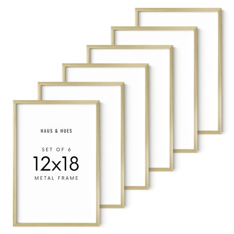 PRICES MAY VARY. FRAMES 12X18: Our picture frames 12 x 18 is meticulously constructed to increase its timelessness and durability. The slim profile of the 12x18 frame set effortlessly blends into any interior decor, adding a contemporary touch. The clean lines and sleek design make the long frames for wall horizontal a great choice for those seeking a stylish, understated display solution. LONG PICTURE FRAMES: The 12 x 18 frames showcases its unique grain patterns and rich hues. Our 12x18 frame Gold Gallery Wall, Haus And Hues, 11x14 Picture Frame, Gallery Wall Frame Set, Frame Wall Collage, Wall Collage Decor, Gold Photo Frames, Wall Frame Set, Picture Frame Set