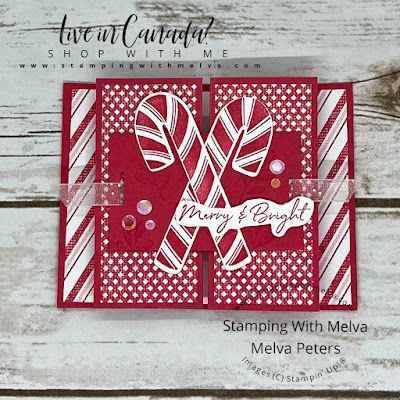 Sweet Candy Canes - Fancy Fold / Stamping With Melva Su Sweet Candy Cane Bundle, Su Sweet Candy Canes Cards, Stampin Up Sweet Candy Canes Cards, Stampin Up Candy Cane Christmas, Sweet Candy Canes Stampin Up Cards, Stampin Up Sweet Candy Canes, Candy Cane Christmas Cards, Sweet Candy Canes, Folded Christmas Cards