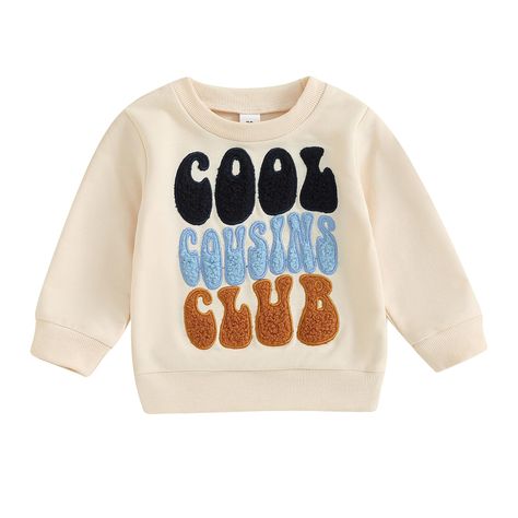 PRICES MAY VARY. 【Material】Toddler crewneck sweatshirt,made of 35% Cotton 65% Polyester.Super soft,breathable,skin friendly and cozy.Cool cousin club embroidered matching cousin outfits,cousin crew shirts for kids baby,so cute. 【Designs】Baby cousin crew outfit,toddler sweatshirt,''COOL COUSIN CLUB'' letter embroidered,baby crewneck sweatshirt,long sleeve cousin crew shirt,oversized sweater pullover top,loose fit.Kids cool cousin club sweatshirt,cousin crew sweatshirts,retro groovy cool cousin cl Colorful Lettering, Matching Sibling Outfits, Baby Bubble Romper, Fall Baby Clothes, Holiday Clothes, Baby Girl Outfit, Club Sweatshirts, Winter Tops, Cute Fall Outfits