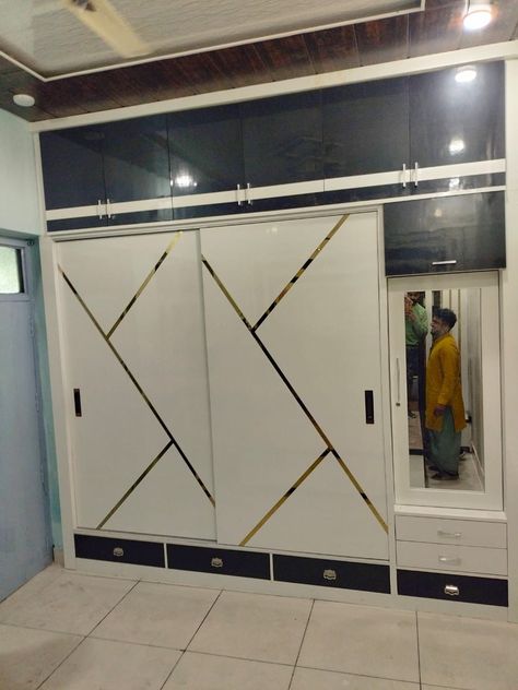 Led Panel With Wardrobe, Almira Sunmica Design, Sliding Wardrobe Doors With Mirror, Cubbords Design Inside, Slider Almari Design, Mirror On Cupboard Door, Full Wall Almari Design Room, Woodrow Design, Bedroom Cupboards Colour Combination