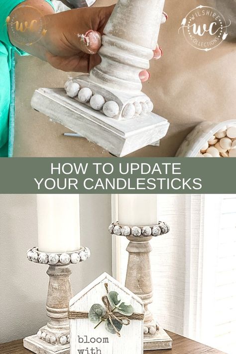 How To Paint Candlesticks, Diy Wood Candlesticks, Candlestick Makeover, Spindle Candlesticks, Candle Holder Makeover, Diy Candle Stick Holder, Candlestick Crafts, Wilshire Collections, Furniture Refurbishing