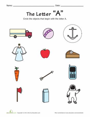 Worksheets: Alphabet Phonics: Start with A! Words That Start With A Preschool, Things Start With Letter A, Things That Start With The Letter A, Words Beginning With A, Kindergarten Syllabus, Preschool Worksheets Free, Teacher Plan, Teaching Vowels, Preschool Worksheets Free Printables